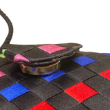 Women’s Black Multicolor Woven Satin Clasp Closure  Crossbody Purse Bag