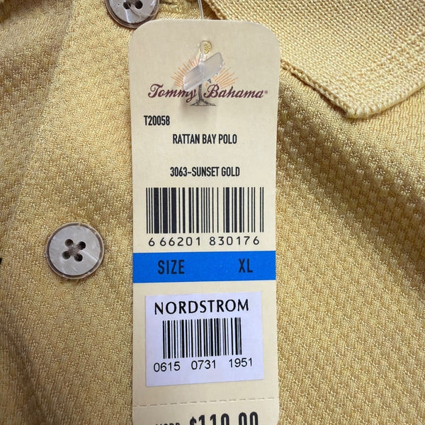 Tommy Bahama Mens Yellow Silk & Cotton Long Sleeve Polo Shirt Comfortable Sz XL