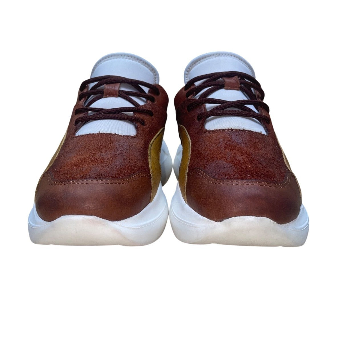 Velez Artisan Women’s Brown & Yellow Leather & Suede Lace Up Casual Sneakers