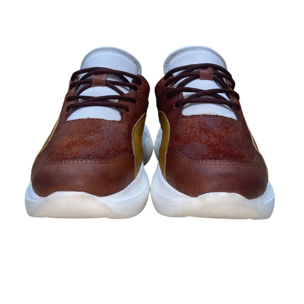 Velez Artisan Women’s Brown & Yellow Leather & Suede Lace Up Casual Sneakers