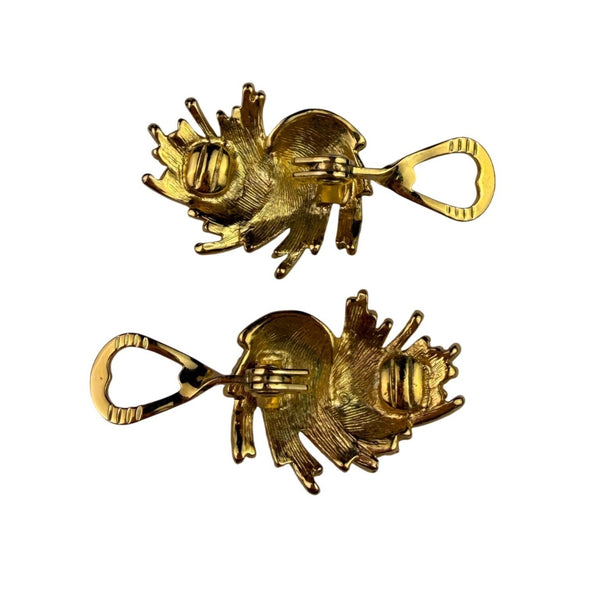 Monet Womens Gold Tone Metal Brooch & Clip-On Earrings Set Ornate Pattern