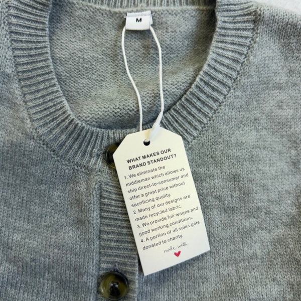Gray Womens Knit Button-Up Sleeveless Cardigan Vest Recycled Fabric Size M - New