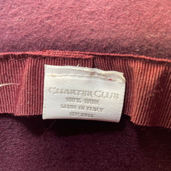 Charter Club Womens Burgundy Wool Cloche Hat With Bow Accent Made In Italy