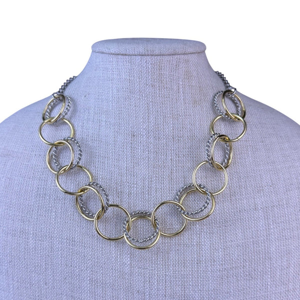 Talbots Womens Silver Tone  Gold Tone Mixed Metal Interlocking Circle Necklace