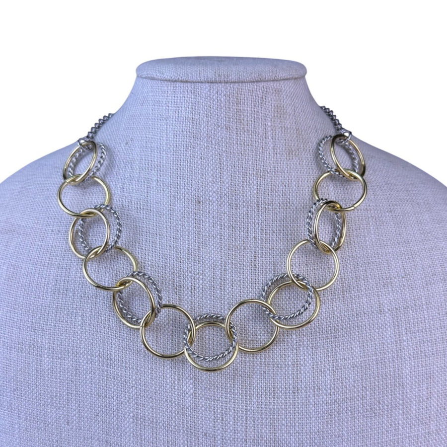 Talbots Womens Silver Tone  Gold Tone Mixed Metal Interlocking Circle Necklace
