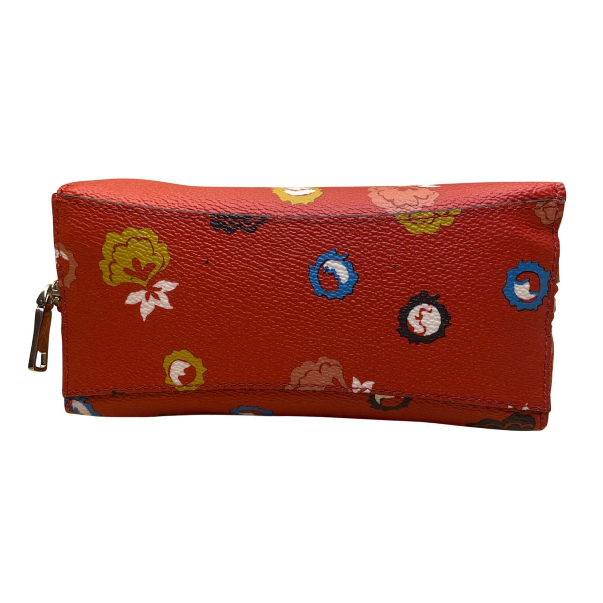 Coach Women’s Red Leather Floral Print Zip Closure Cosmetic Bag
