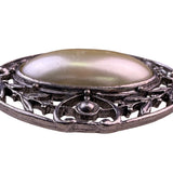 Vintage Womens Silver Tone Metal Oval Filigree Brooch Faux Pearl