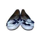 FS/NY Women’s White & Navy Leather Slip-On Floral Accent Ballet Flats Size 9