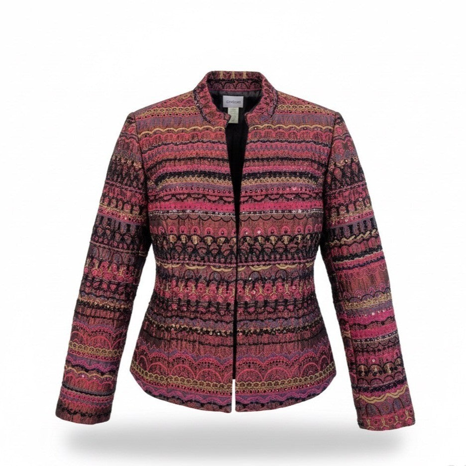 Chicos Womens Pink & Black Patterned Edanas LS Jacket Stylish Size 1