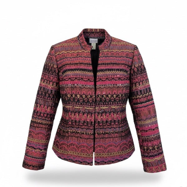 Chicos Womens Pink & Black Patterned Edanas LS Jacket Stylish Size 1