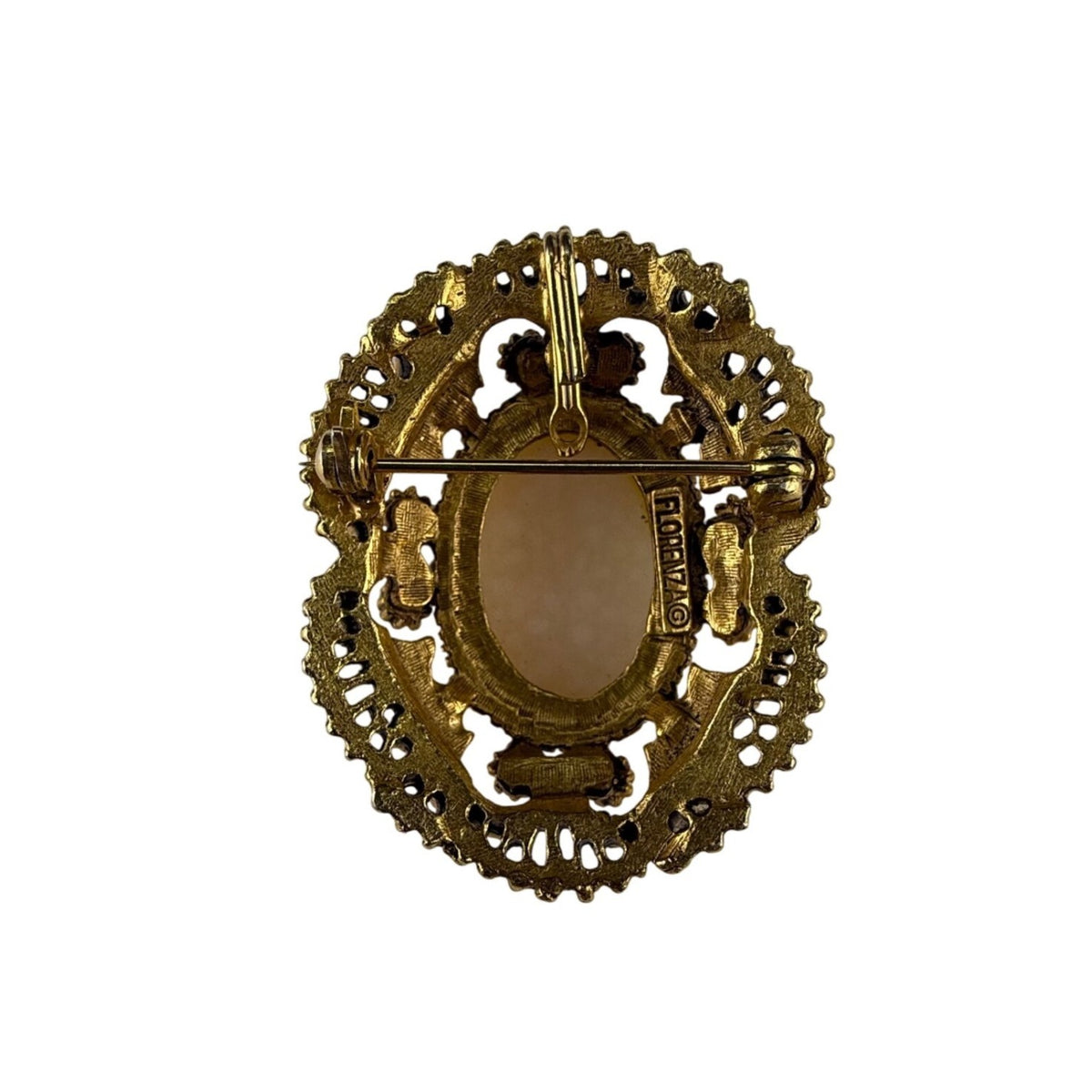 Florenza Gold Tone Womens Cameo Brooch With Faux Pearl Filigree Frame