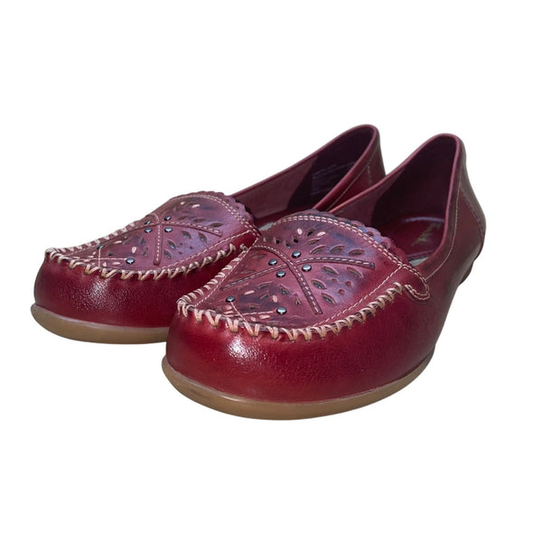 Thom McAn Women’s Red Leather Embellished Design Casual Slip-On Loafers Size 8W
