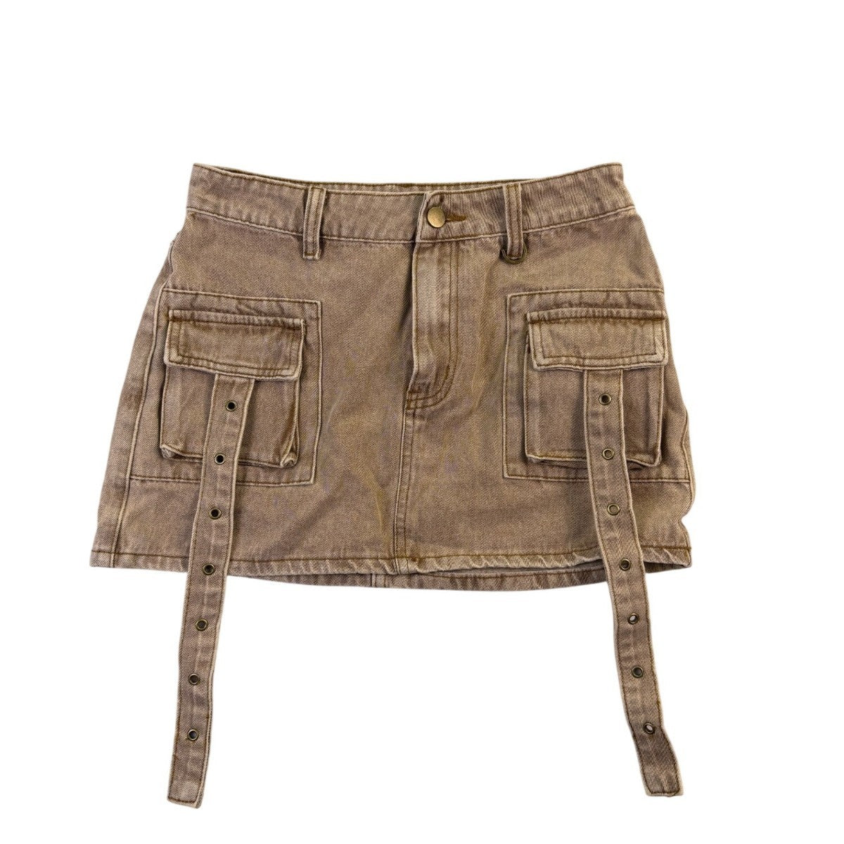 Fashion Nova Womens Brown Washed Micro Mini Skirt W/ Pockets Size M
