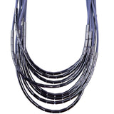 Loft Womens Gray/Silver-Tone Multi-Layer Cord Necklace With Metal Beads