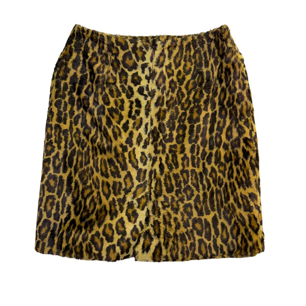 Cache Women Brown Leopard Print Cotton Blend Skirt Animal Pattern Size 6
