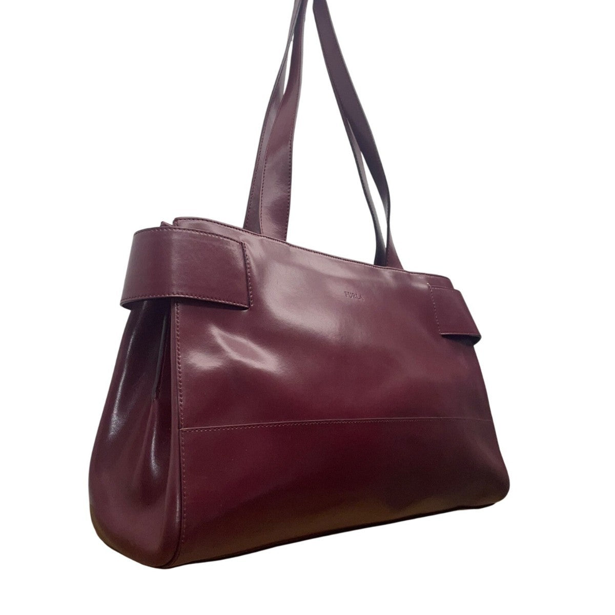 Furla Womens Burgundy Leather Genuine Italian Double Shoulder Straps Tote Bag