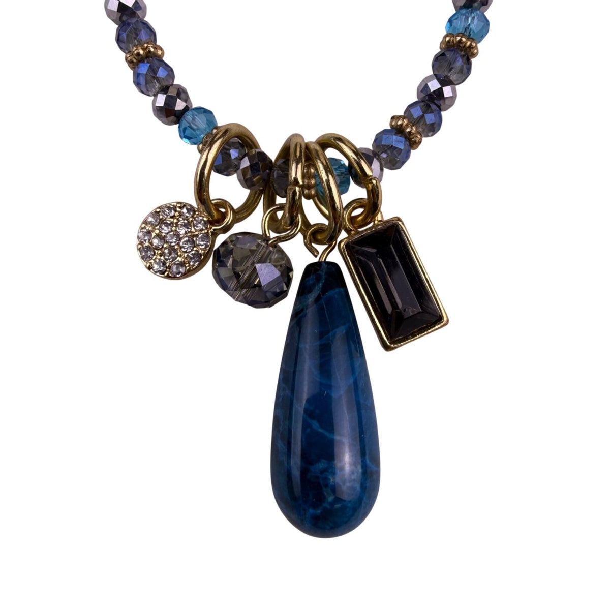 Spring Street Womens Gold Tone & Blue Drop Pendant Necklace Beaded Design