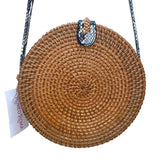 Romeo Roma Women’s Brown Rattan Woven Python Strap Detail Round Crossbody Bag