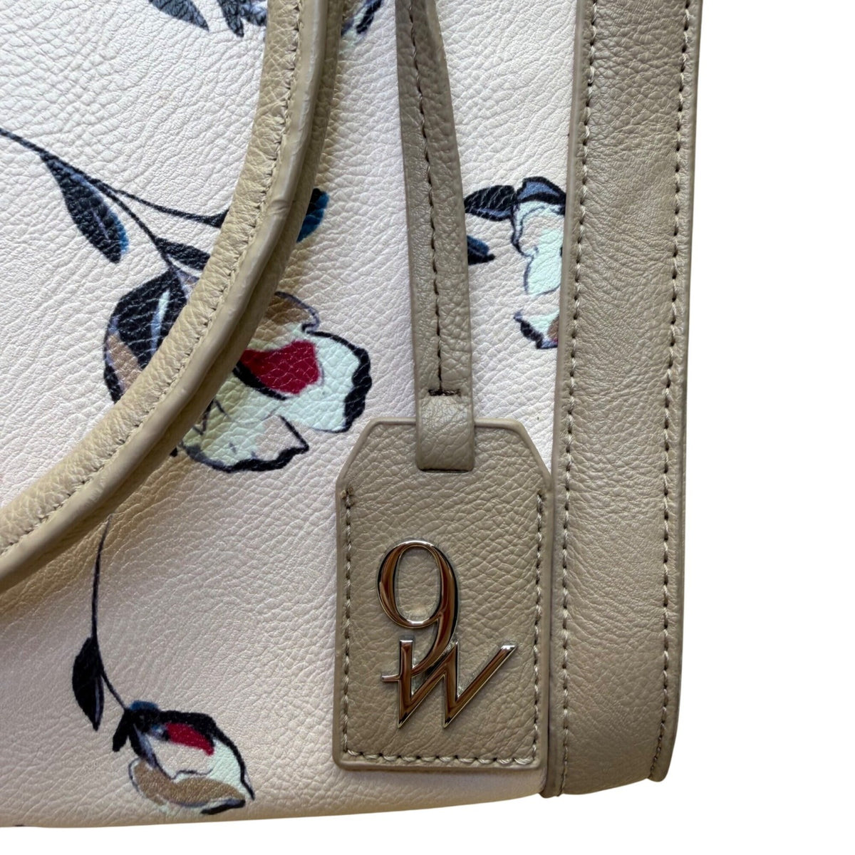 Nine West Women's Beige Faux Leather Floral Print Dual Handles Crossbody Bag