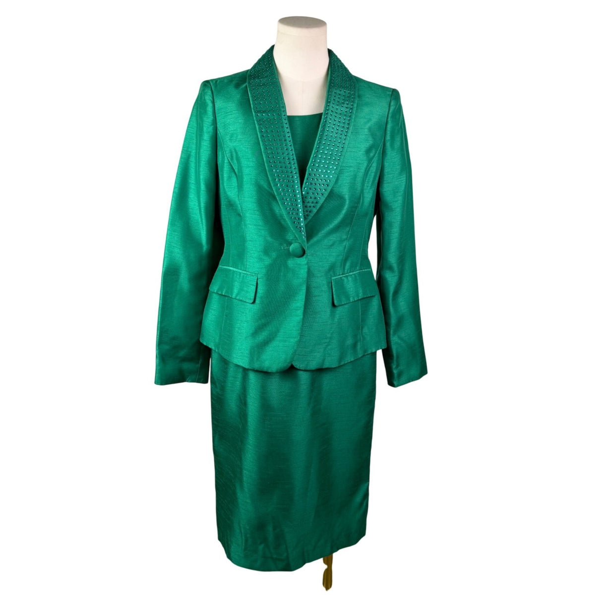Albert Nipon Womens Green Dress & Jacket Set Elegant Formal Outfit Size 4