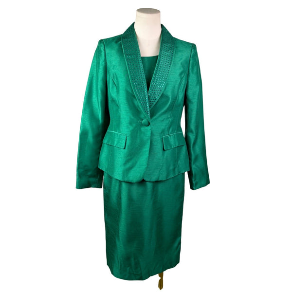 Albert Nipon Womens Green Dress & Jacket Set Elegant Formal Outfit Size 4