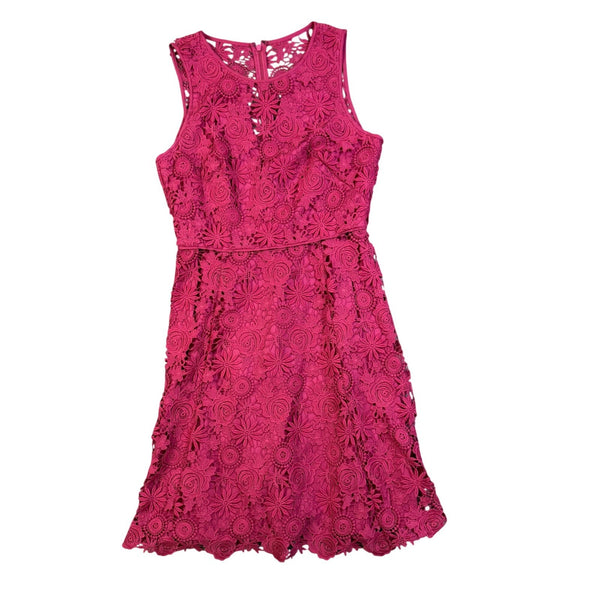 White House Black Market Womens Magenta Lace Sleeveless A-Line Floral Dress Size