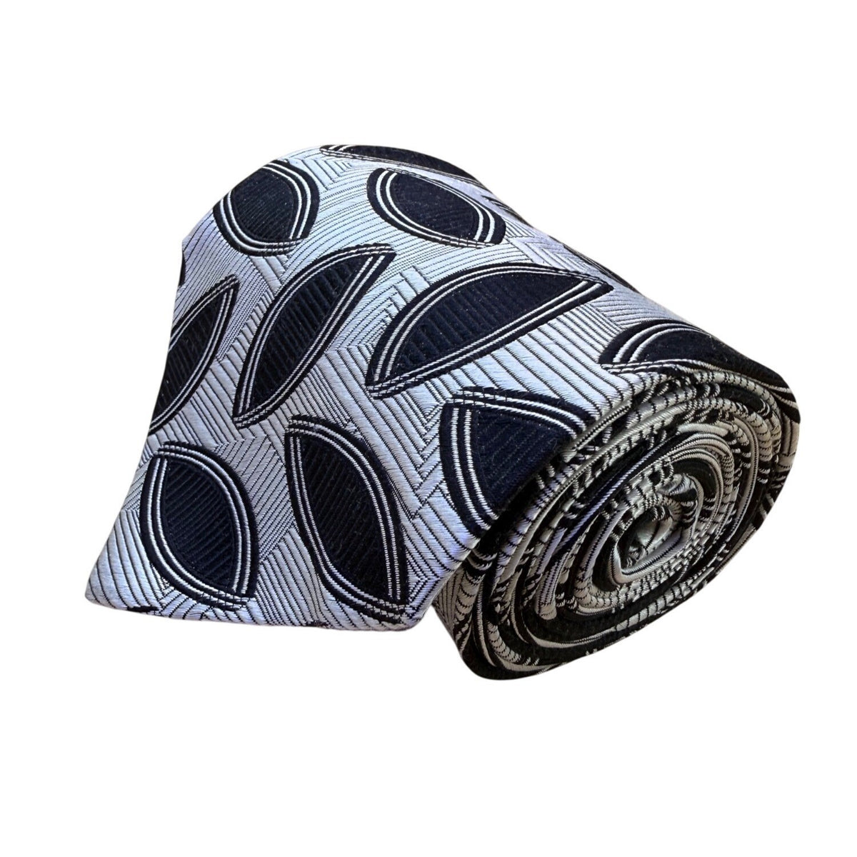 Five Star Mens Black & White 100% Silk Geometric Pattern Designer Necktie
