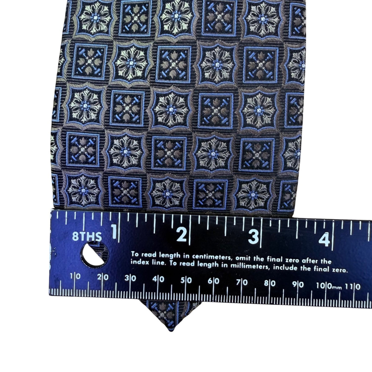 Pronto Uomo Men’s Blue & Gold Silk Geometric Pattern Handmade Neck Tie