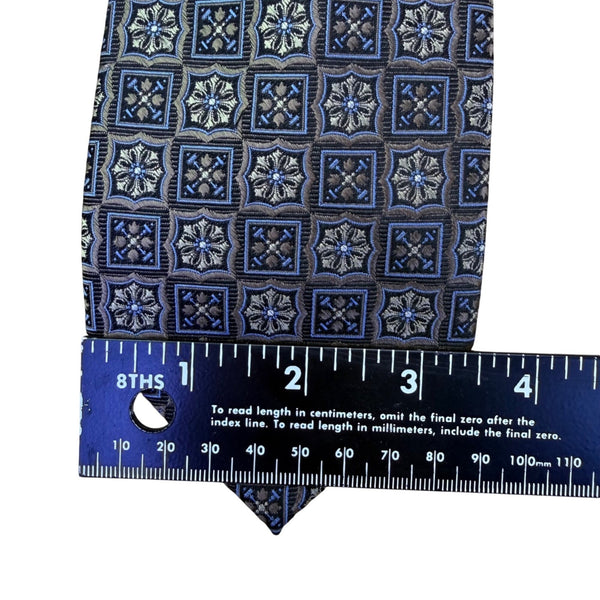 Pronto Uomo Men’s Blue & Gold Silk Geometric Pattern Handmade Neck Tie