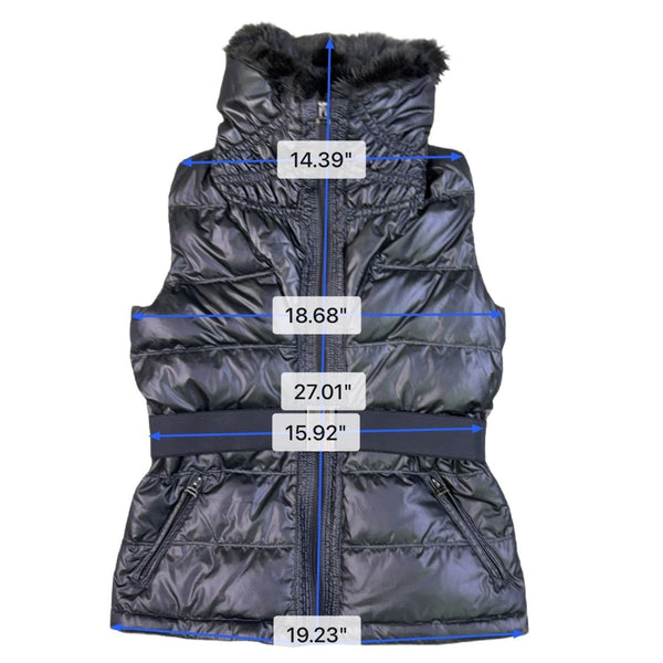 Zara Basic Womens Black Down Puffer Vest Faux Fur Collar Belted Quilted Size M