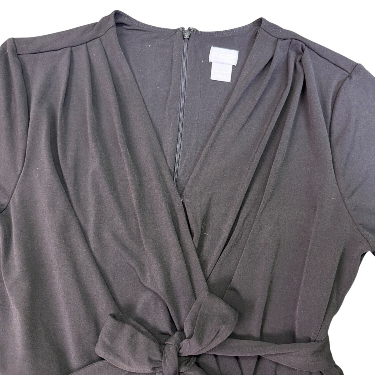 Chicos Womens Black Faux-Wrap Tie-Belt Jumpsuit Size 2 (12/14 )
