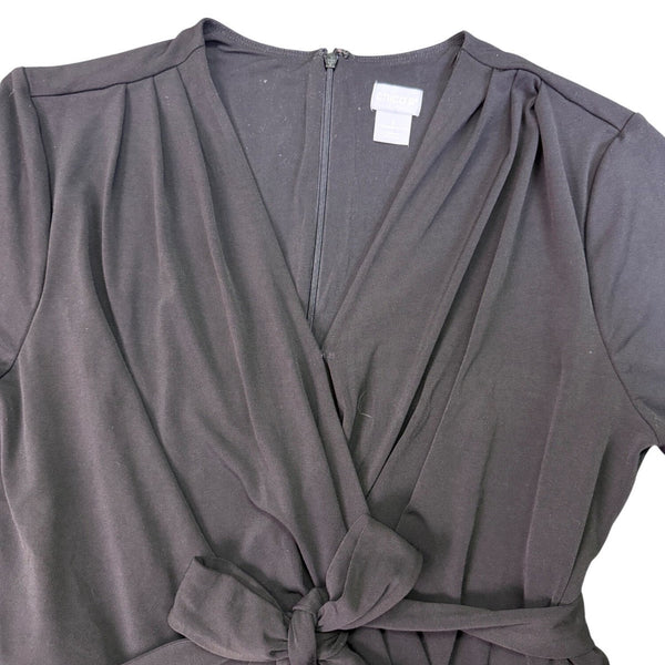 Chicos Womens Black Faux-Wrap Tie-Belt Jumpsuit Size 2 (12/14 )