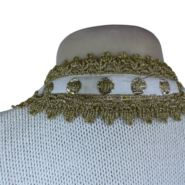 Vintage Fashioned By Pamela Hoke Gold & White Womens Knitted Cardigan