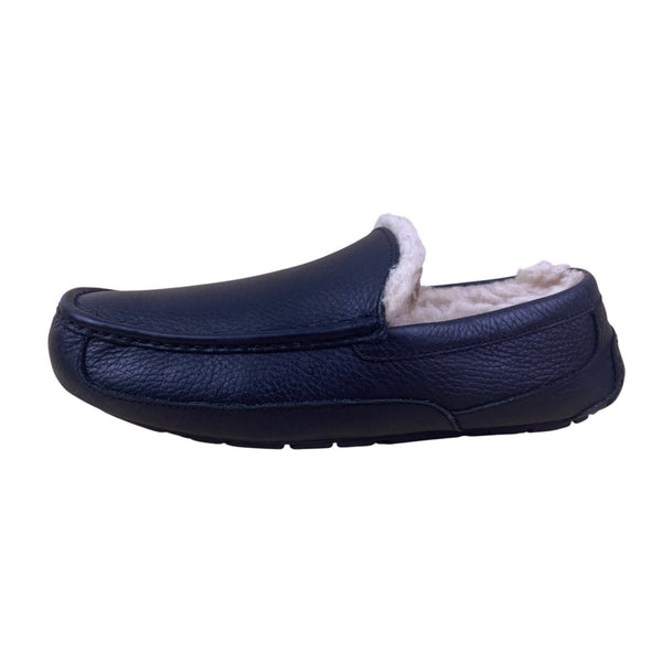 Ugg Men’s Black Leather & Sheepskin Lined  Indoor Outdoor Ascot Slippers Size 10