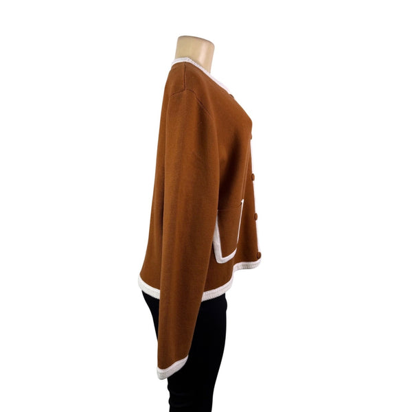 Pretty Garden Womens Brown/White Button-Front Cardigan Sweater Size XXL - New