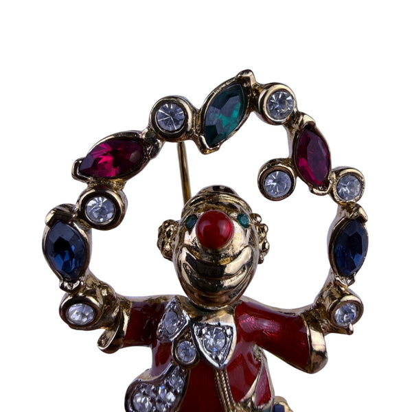 ARS Vintage Multicolor Gold Tone Clown Brooch With Rhinestones & Enamel