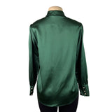 LilySilk Womens Green Mulberry Silk Bow-Tie Blouse Satin Button Cuffs Sz M