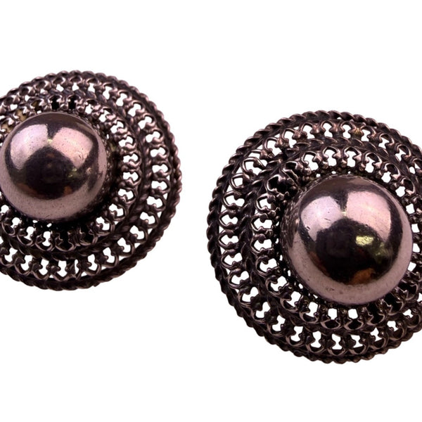 Vintage Lang Sterling Silver Round Cable Screw-Back Earrings Woven Dome Design