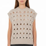 Anine Bing Women Beige Cotton/Polyester Sweater Vest Sleeveless Cable Knit Sz XS