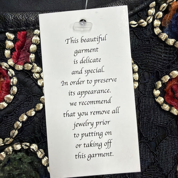 Dennis By Dennis Basso Womens Black Polyester Embroidered Jacket US Size 16