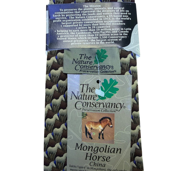 The Nature Conservancy Mens Brown 100% Silk Mongolian Horse Pattern Tie Handmade