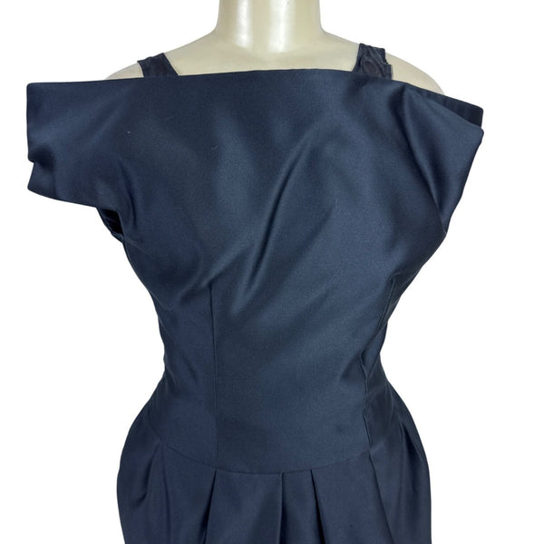 Vintage Victor Costa Black Cocktail Dress With Bow Back & Pleated Skirt Sz 6