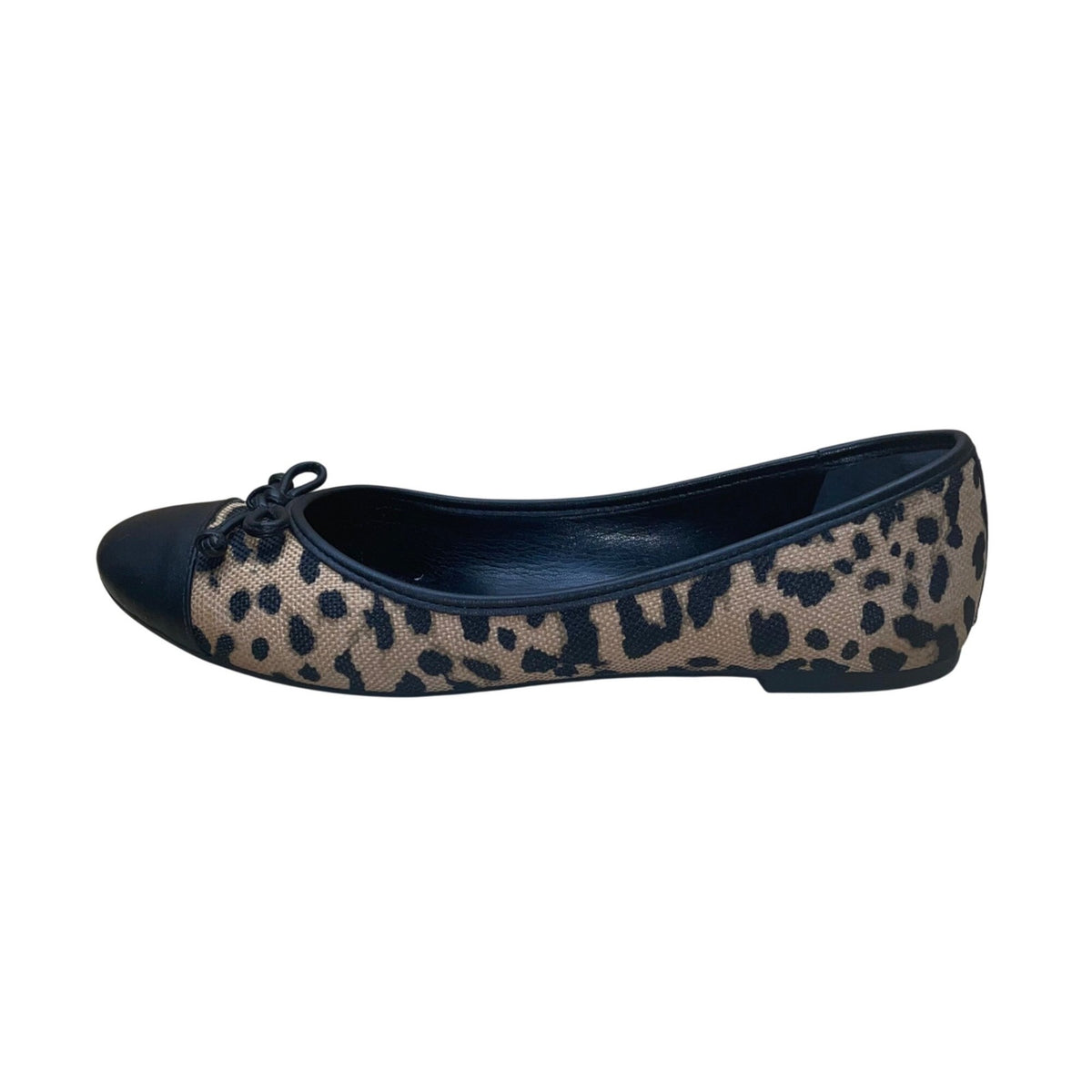 Mr. Cat Women’s Beige & Black Animal Print  Leather Cap Toe Ballet Flats Size 10