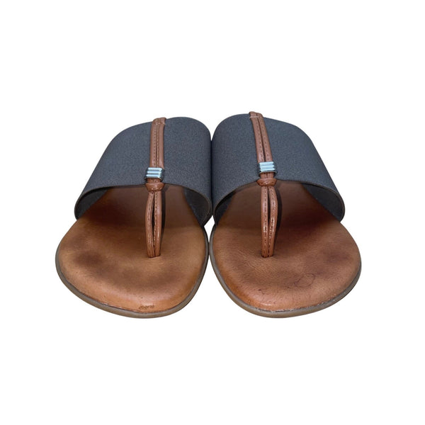 Andre Assous Women’s Brown Leather & Gray Elastic Strap Slip-On Sandals Size 6