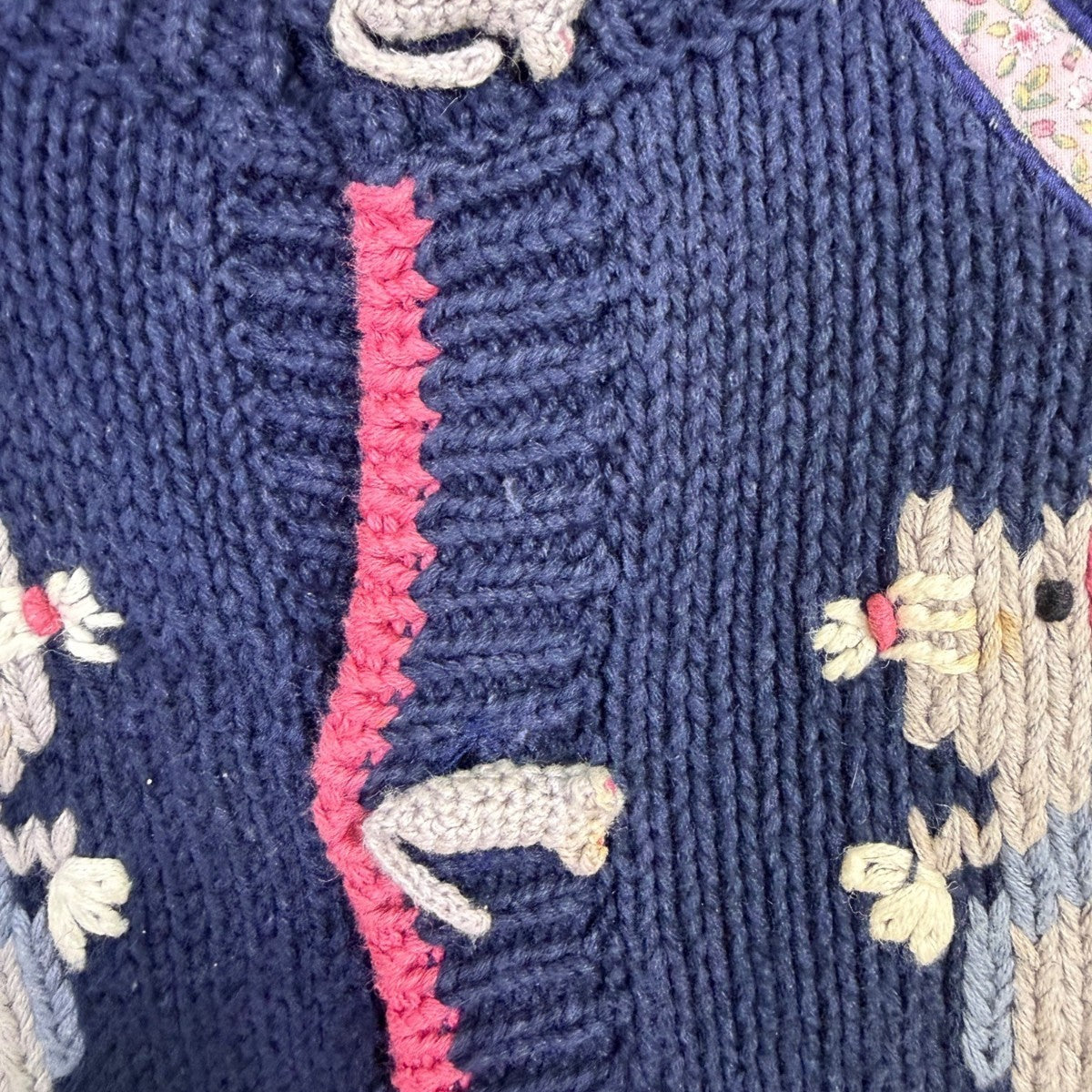 Bellepointe Womens Navy Cotton Ramie Cat Graphic Cardigan Sweater Knit Size S