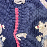 Bellepointe Womens Navy Cotton Ramie Cat Graphic Cardigan Sweater Knit Size S