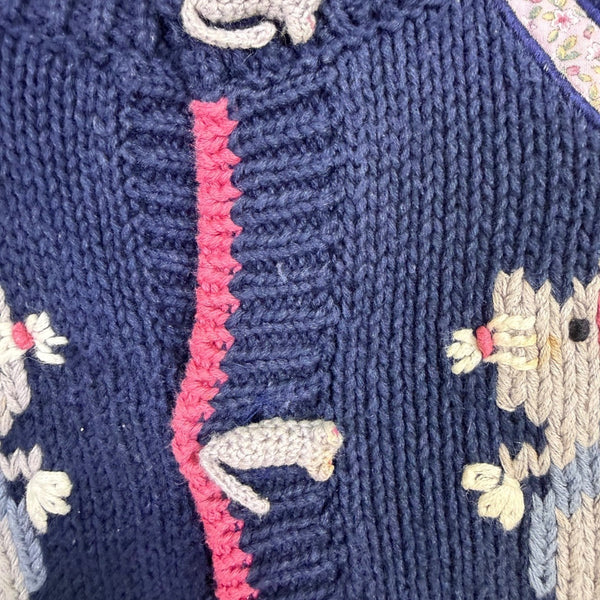 Bellepointe Womens Navy Cotton Ramie Cat Graphic Cardigan Sweater Knit Size S