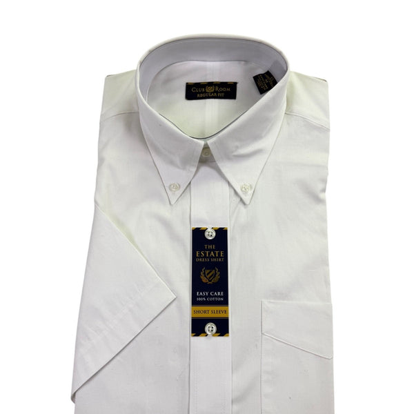 Club Room Mens White Regular Fit The Estate Dress Shirt Short Sleeve Sz 15