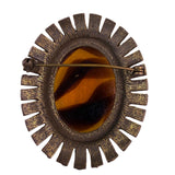 Vintage Womens Brown & Gold Tone Oval Brooch Pin Textured Metal Design