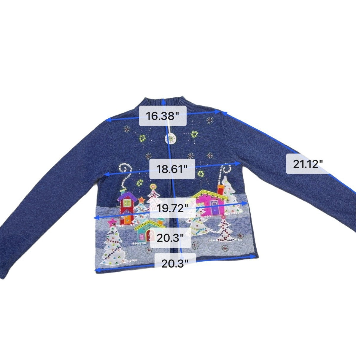 Carly St. Claire Womens Blue Cotton Ramie Embellished Cardigan Sweater Size PXL